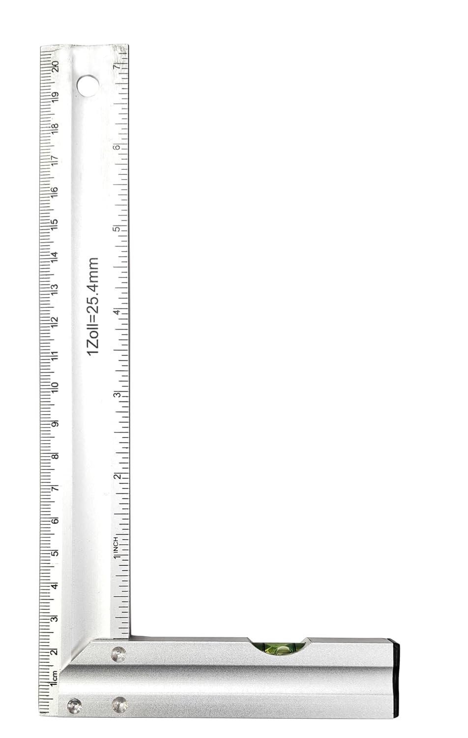 Carpenter Try Square In-Build Spirit Level, Aluminium, Metric and Imperial Measuring Ruler (8" inch 1Pc)