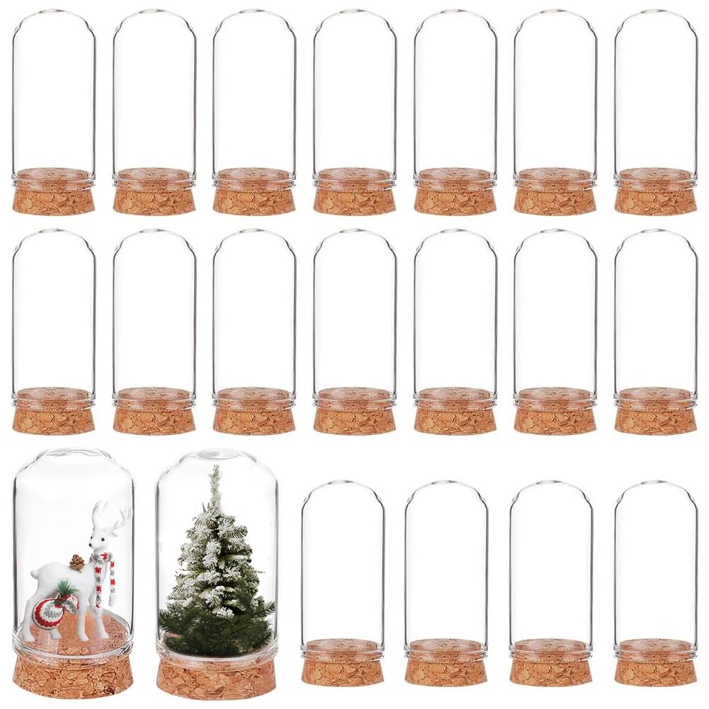 BENECREAT 20PCS Mini Glass Bottles with Cork Base, 5x3cm Glass Display Dome with Cork Base for Flower Storage Home Wedding Party