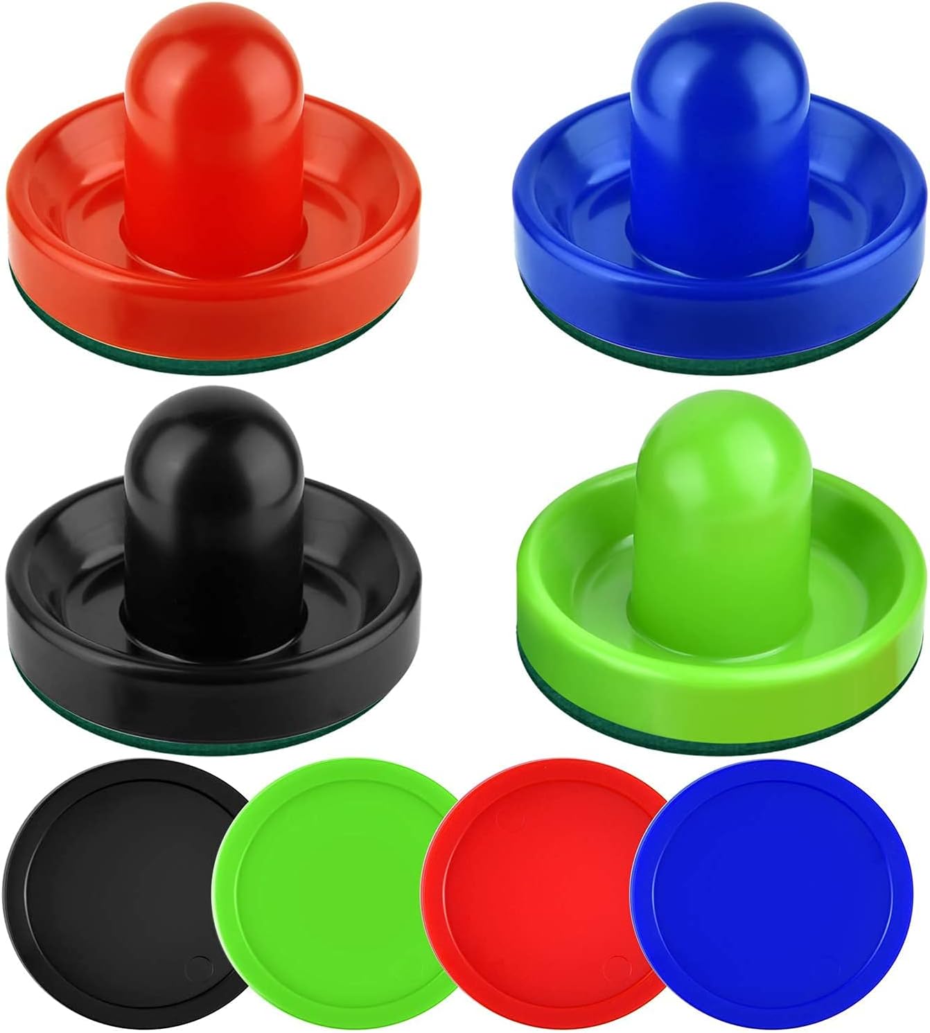 MDSTORE Air Hockey Pushers and Thicker Air Hockey Pucks, Goal Handles Paddles Replacement Accessories for Game Tables (4 Striker, 4 Puck Pack)