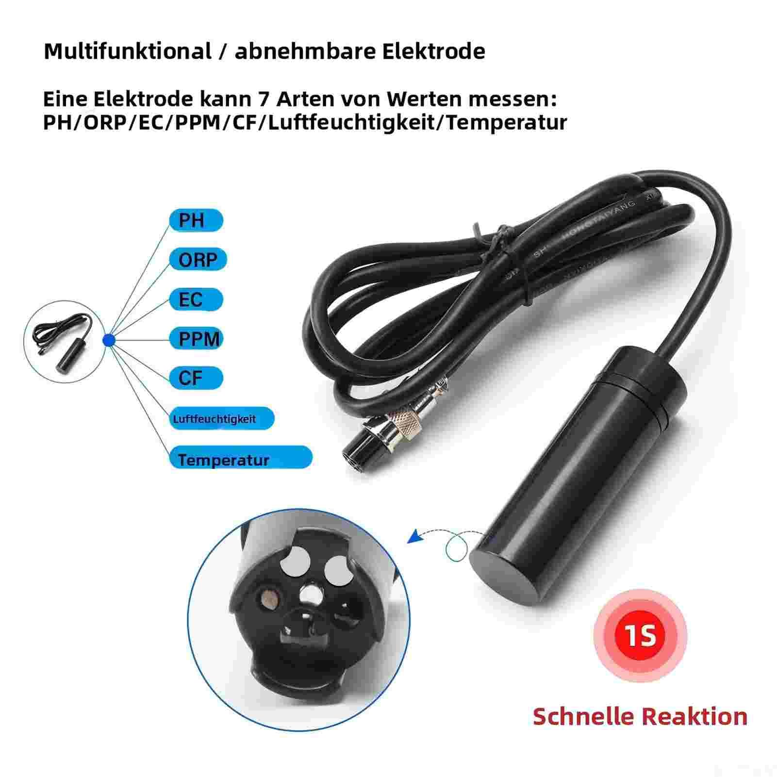 7 in1 Wasserqualität Tester, Tuya WiFi Multifunktionaler Wassertester Digital mit WLAN für Aquarium Pool Labor pH ORP EC PPM Temperatur Feuchtigkeitsmessung