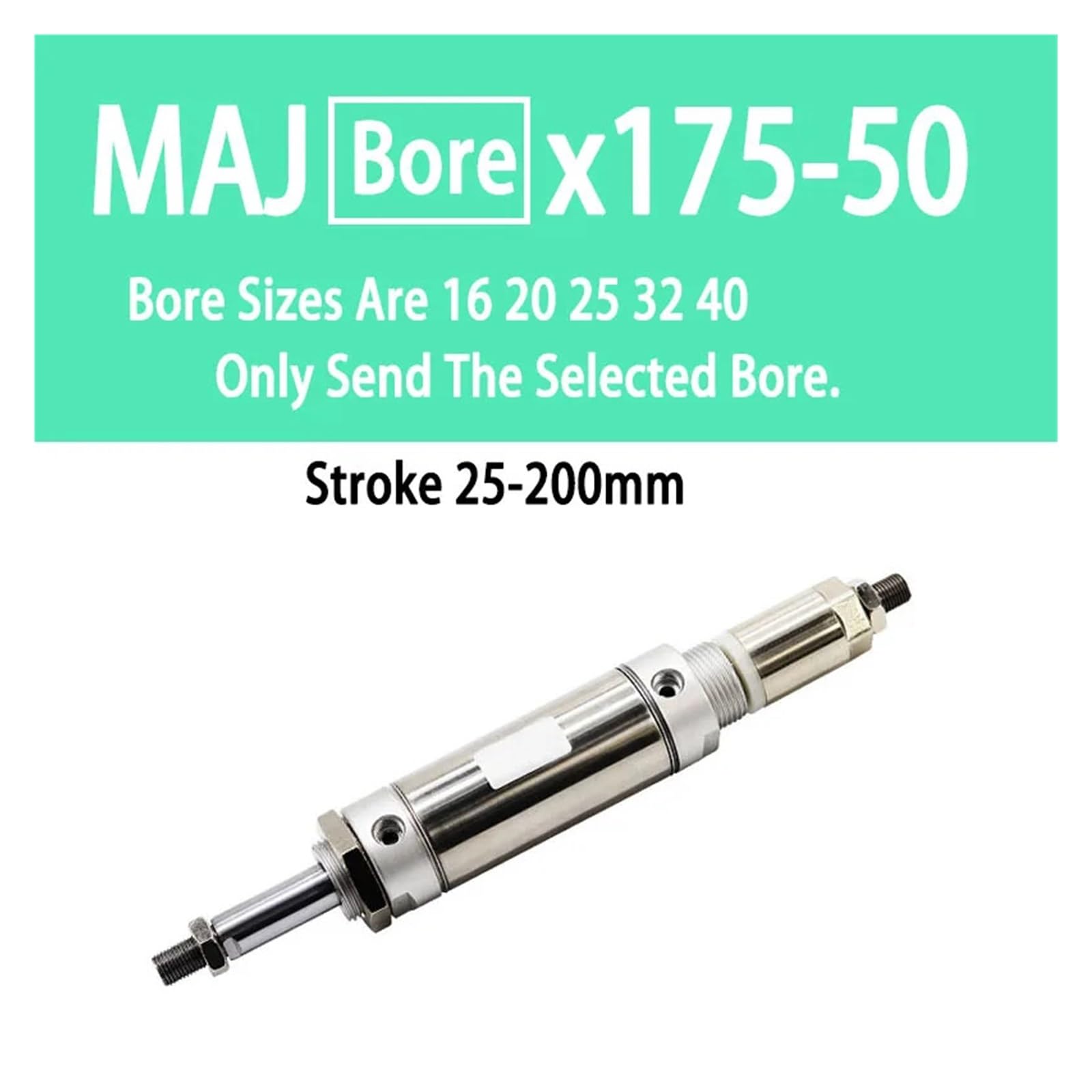MAJ16/20/25/32/40 Regulowany Mini Pneumatyczny Cylinder Ze Stali Nierdzewnej Skok 25/50/75/100/125/150/175/200-25/50mm Precyzyjna Płynna Praca(Stroke 175-50mm,Bore 32mm)