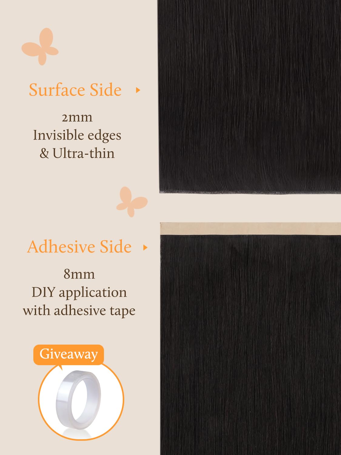 DOORES Remy Human Hair Invisible Tape-In Weft Extensions