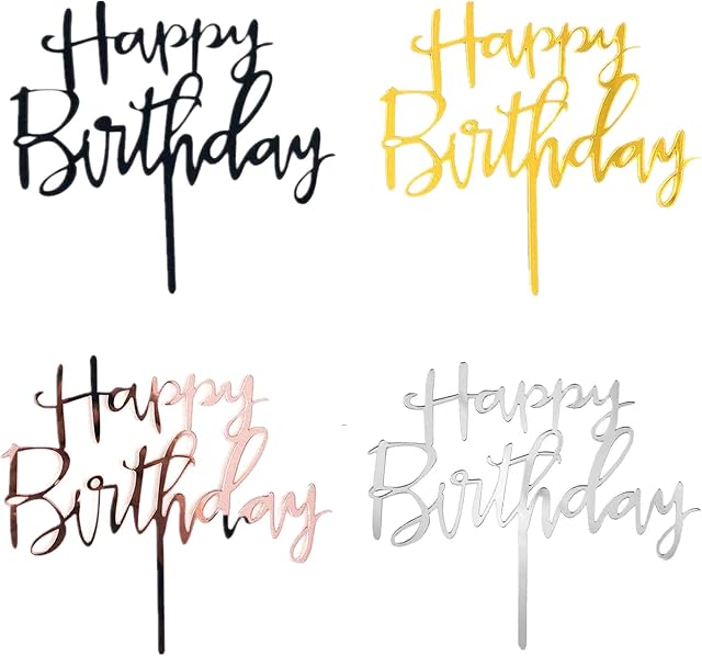XINCHENG Happy Birthday Cake Topper, Glitter Birthday Cake Decorations, Acrylic Cake Decorating Toppers(4 Colors)