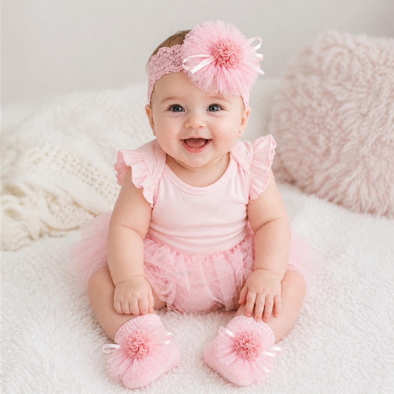 Mealah Baby Girl Headband and Socks Set with Lace Flower for Newborns