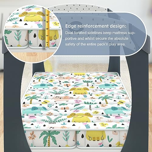 Moonlightfamily 3 Inch Mid-fold 38x26 Mini Crib Mattress, No Gaps Edge Reinforcement High Density Foam, Fits Mini Crib, Odorless and Steady, Certipur-us and Oeko -tex Certified, Elephant