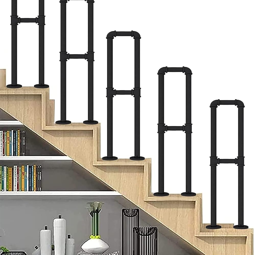 Rambarde d'escalier en fer forgé noir mat pour sécuriser le jardin