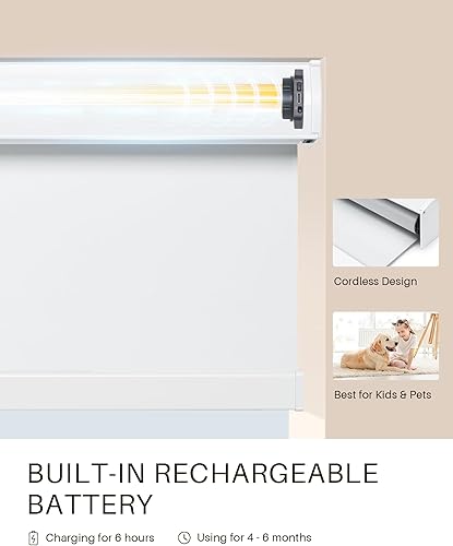 Miniatura 5 de Persianas enrollables motorizadas con control remoto, persianas automáticas inalámbricas, compatibles con Alexa y Google Home (blanco, 30 pulgadas