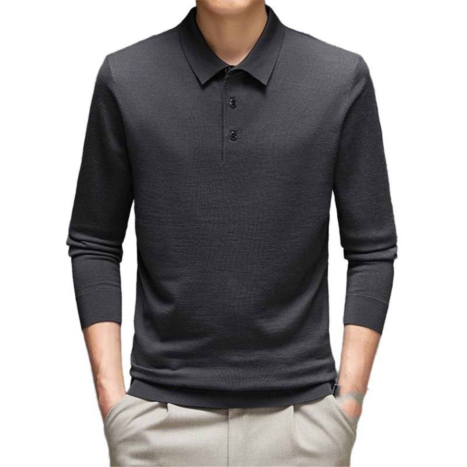 Męski Sweter Slim Polo Z Długim Rękawem Kołnierzyk Klapy Lekki Płaszcz Podstawowy Jesień Top
