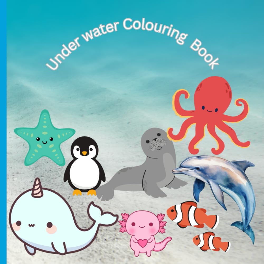 Cute under water Animals for kids: Educational colouring pages with Animals and names for preschool children ages 3-5