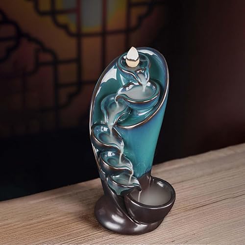 Miniatura 6 de Ceramic Inscents-Cones - Quemador de incienso con reflujo de cascada con pinzas, 20 conos de incienso y 30 varillas de incienso para decoración del