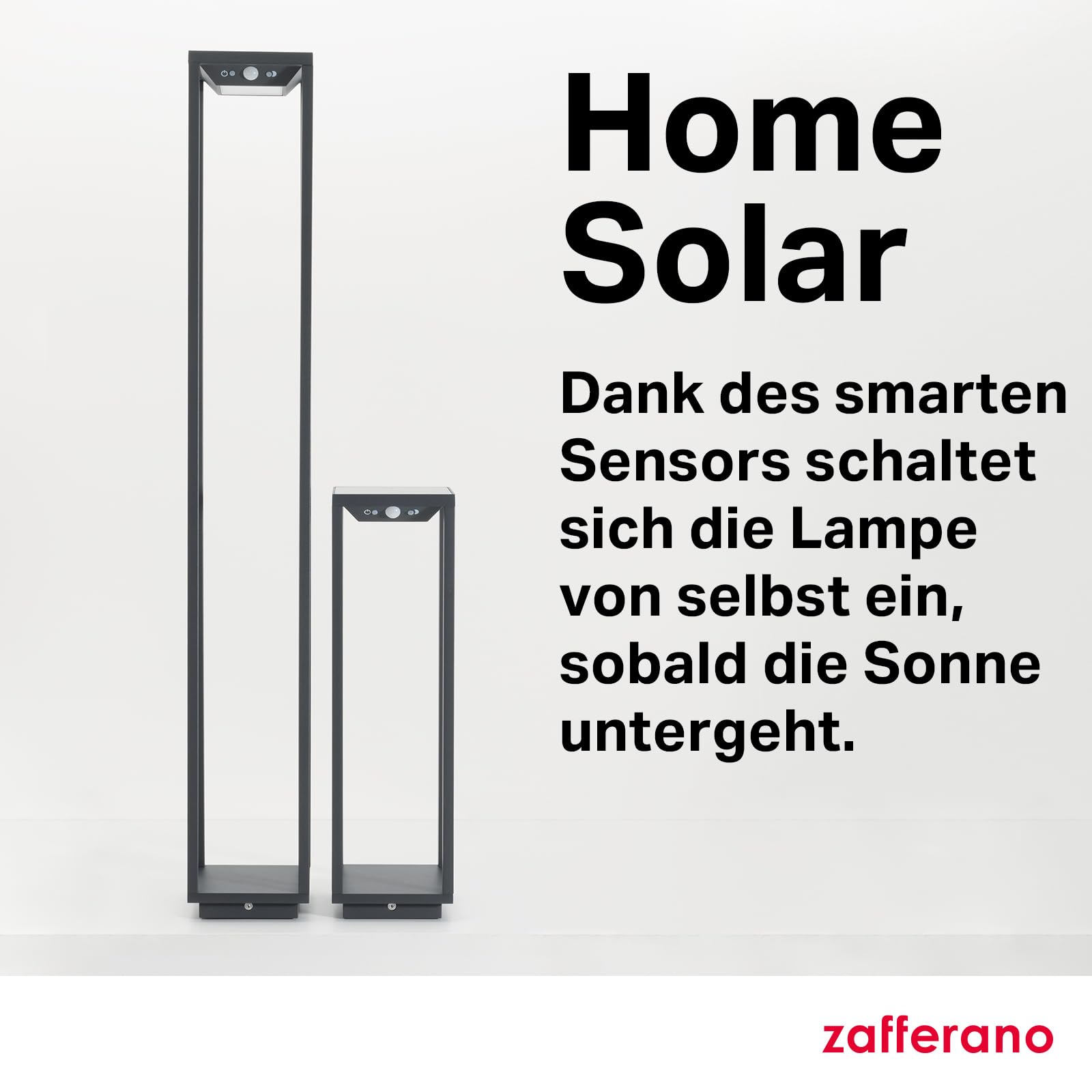Zafferano, Home Solar Lampe, Kabellose Stehleuchte mit Solarpanel und Bewegungssensor, für den Außenbereich Geeignet, Dimmer, 3000 K, Höhe 100 cm, Farbe Dunkelgrau