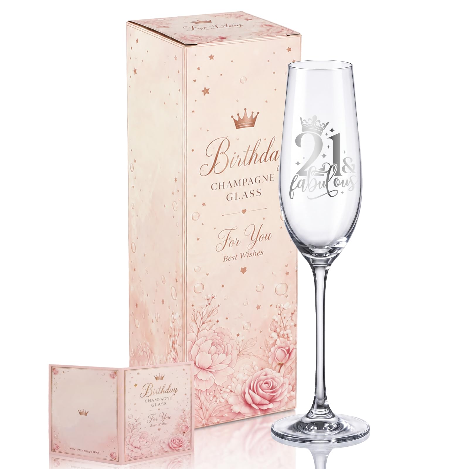 Bliceon 21st Birthday Gifts for Girls, 21st Birthday Champagne Flute with Gift Box, Personalised 21 Glass for Her, Best Friend, Sister, Daughter, Prosecco AMD Sparkling Wine, 200ml