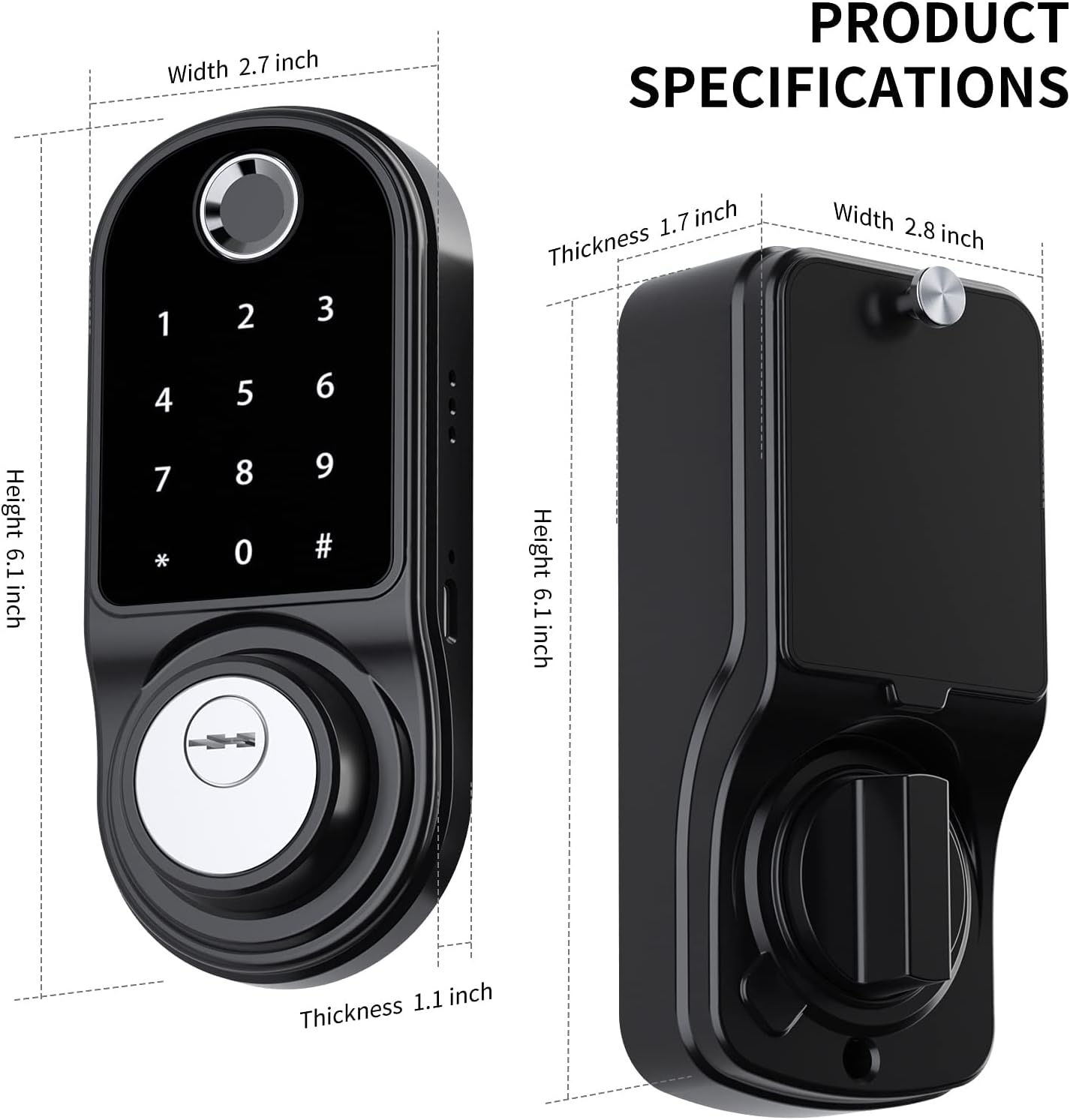 SmartCoolous F31 Smart Lock product dimensions