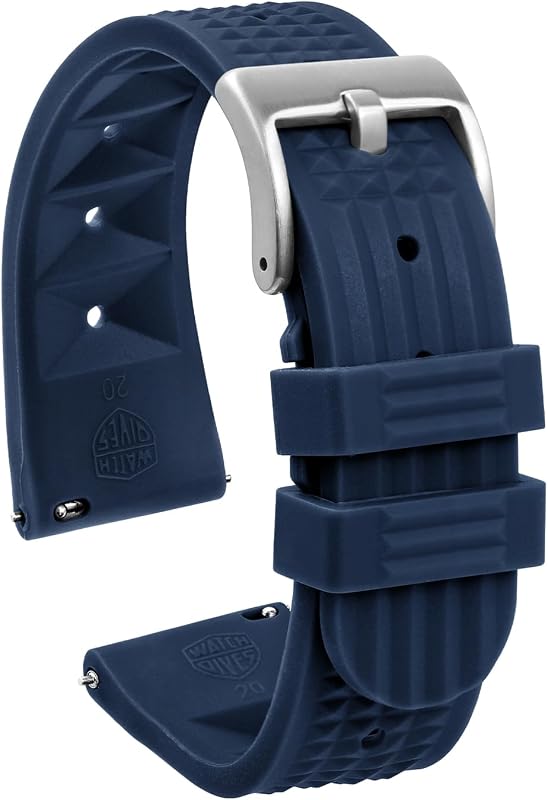 watchdives Rubber Waffle Watch Band, Soft Rubber Watch Strap Waterproof Replacement Dive Watchbands with Two Fixing Loops for Men & Women (Dark Blue-Fast Release, 20mm)
