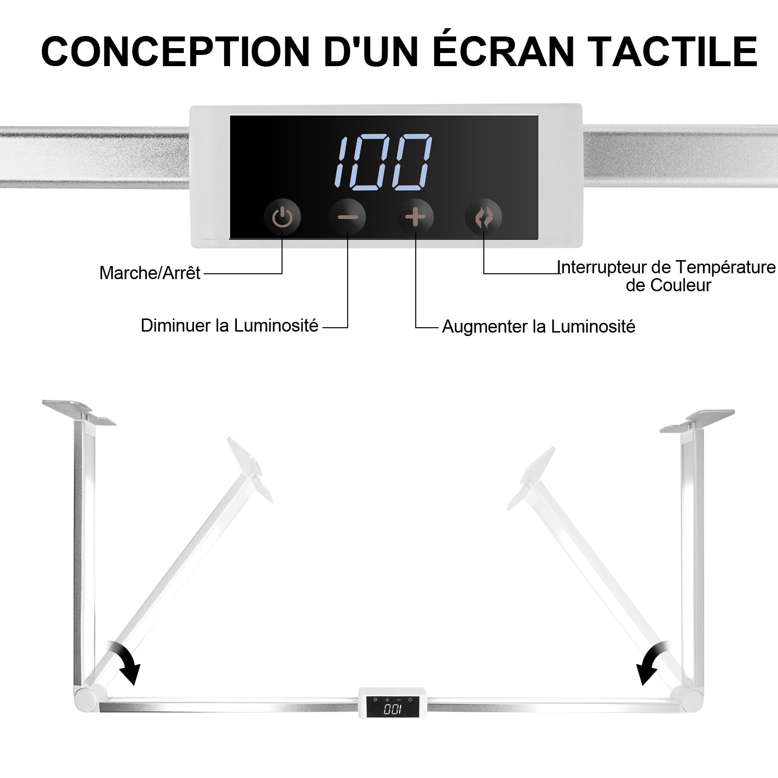 Lampe de Table pour Ongle,Lumière de Bureau Pliable pour Ongles,Lampe Extension de Cils écran Tactile pour Manucure,3 Modes de Couleur & Luminosité Réglable