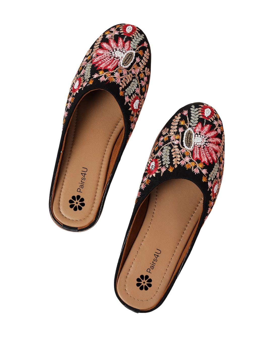 pairs4u Women Embellished Ethnic Mules Flats | Black Canvas Upper | Slip-On Stylised Toe | Ethnic Wear-picture-55