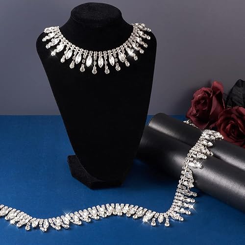 Miniatura 2 de Cadenas de aleación de diamantes de imitación de 1 yarda, cadenas de borla con cierre de cristal de zafiro, cuentas de cadena de strass con tarjeta