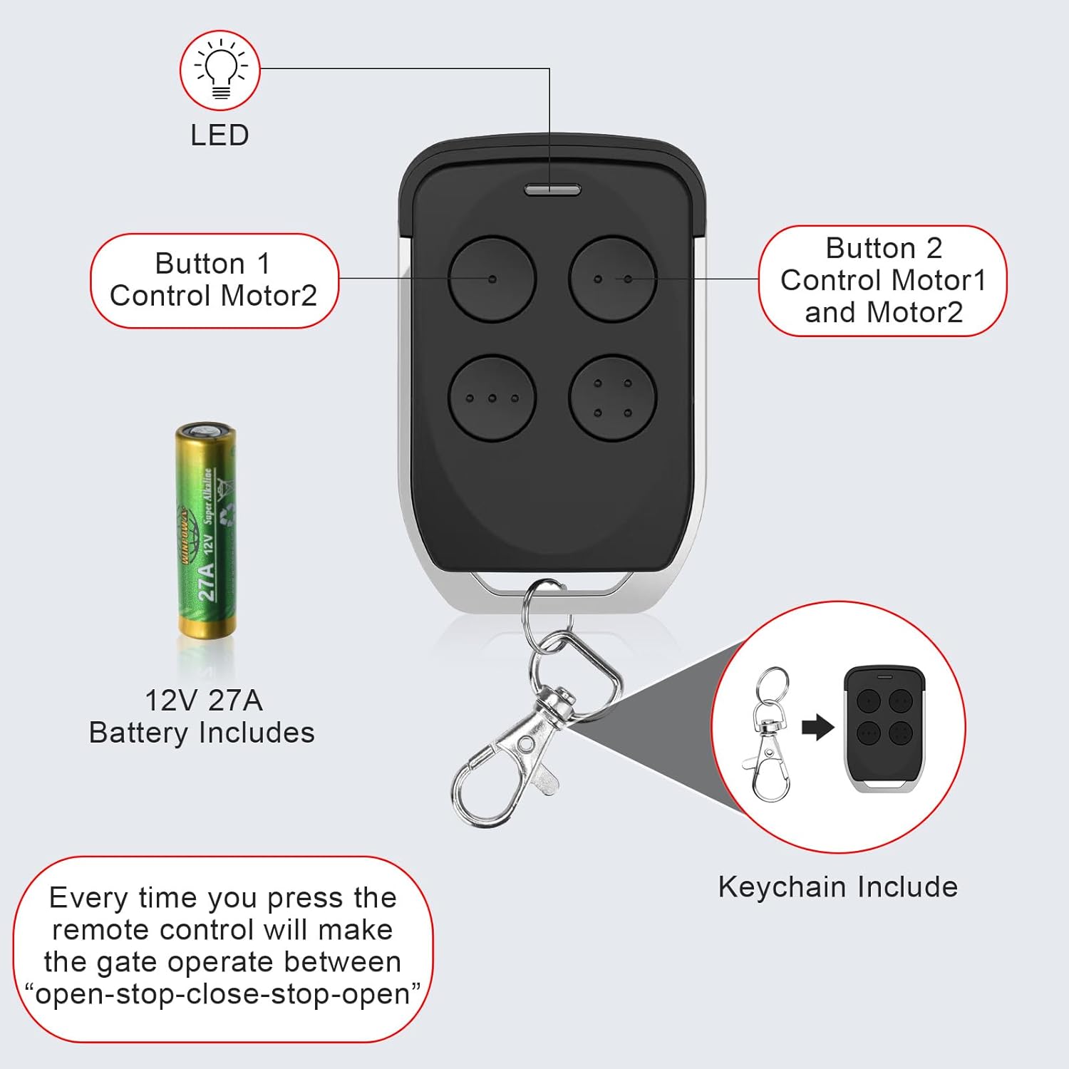 2 Gate Opener Remote Control Transmitter for GYXEL & JUJIANG Automatic Gate Opener Hardware Control Remote, Replacement for JUJIANG Electric Opener Keychain Remote Security Kit