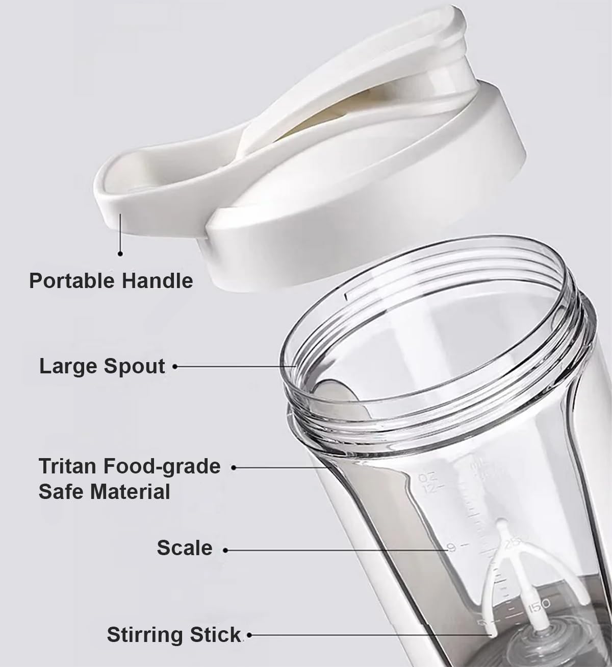 Electric Protein Shaker Bottle – 15oz USB Rechargeable Portable Mixer for Protein Shakes, Smoothies & Pre Workout, Tritan-Safe, BPA-Free, Gym Accessories, leak proof (White) - Image 3