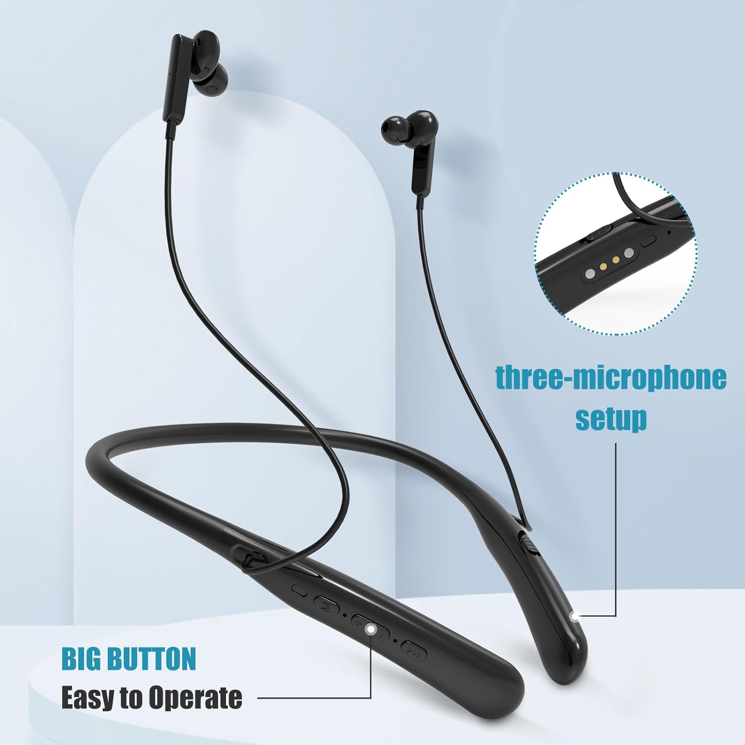 Neckband Bluetooth Hearing Aids OTC Hearing Amplifier Rechargeable Digital Noise Cancelling 8 Level Volume Control Mobile Adjustment，Viewing Mode for Watching Tv