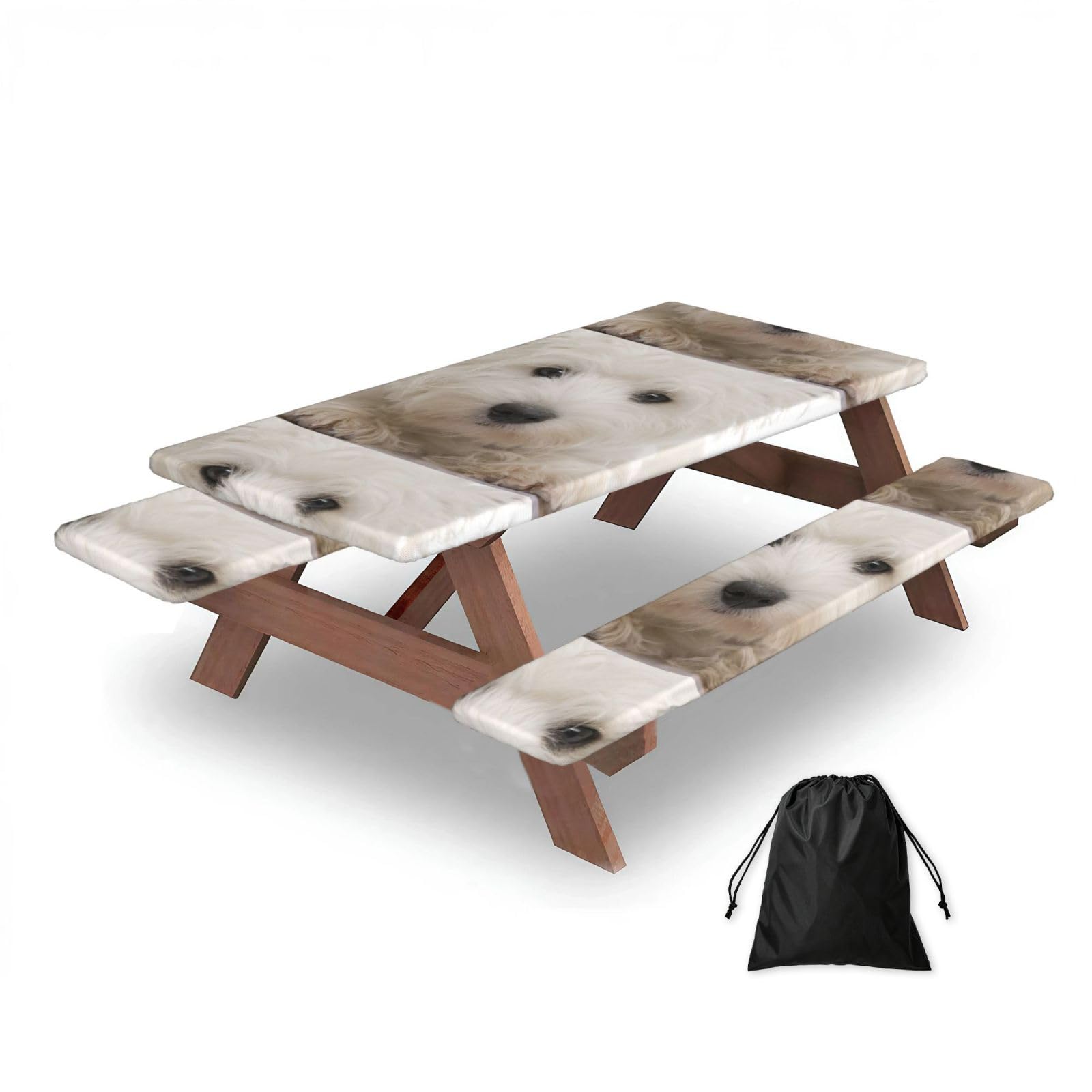 Dopklna As Picture Cute Westie Puppy, Picnic Table Cover With Bench Covers -Waterproof Elastic Fitted Tablecloth For Garden Camping Patio 76X152cm