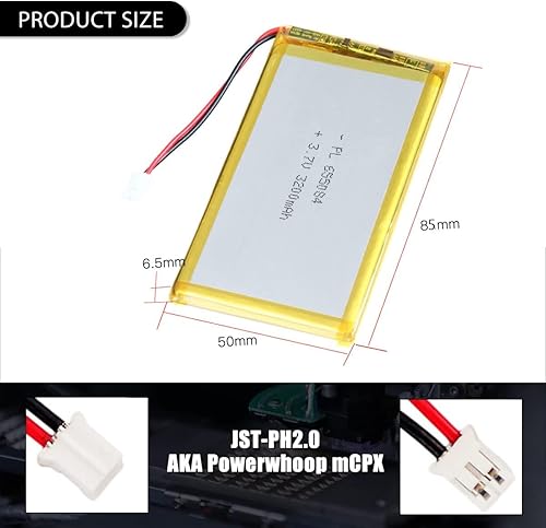 Miniatura 3 de 3.7V 3200mAh 655084 Lipo batería recargable de iones de polímero de litio con conector PH2.0.000 in JST