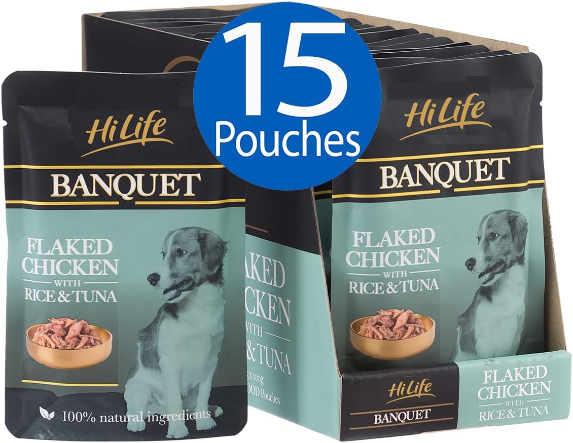 HiLife Banquet Dog Food Flaked Chicken with Rice and Tuna, 15 x 100 g