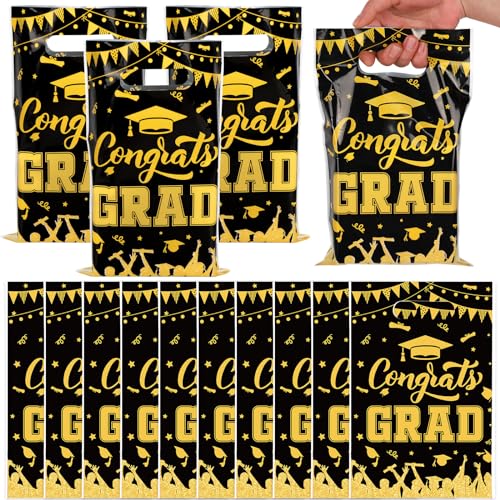 Whaline 50 Pcs 2026 Graduation Party Favor Bags Congrats Grad Plastic Treat Bags with Handles Goodie Candy Bag for Graduation Season Theme Party Gift Wrapping Supplies