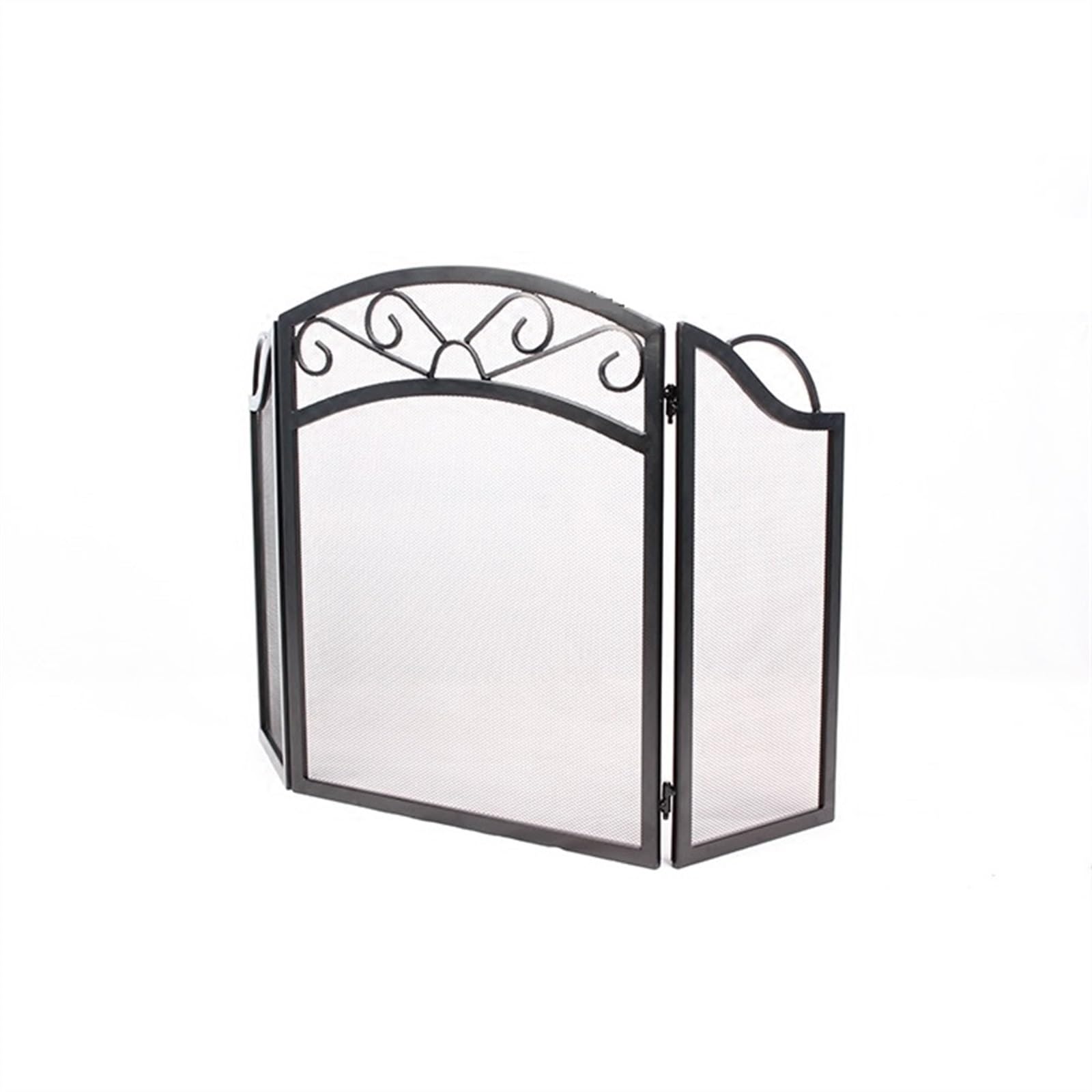Salvachispas para chimenea de hierro de tres pantallas plegables color negro