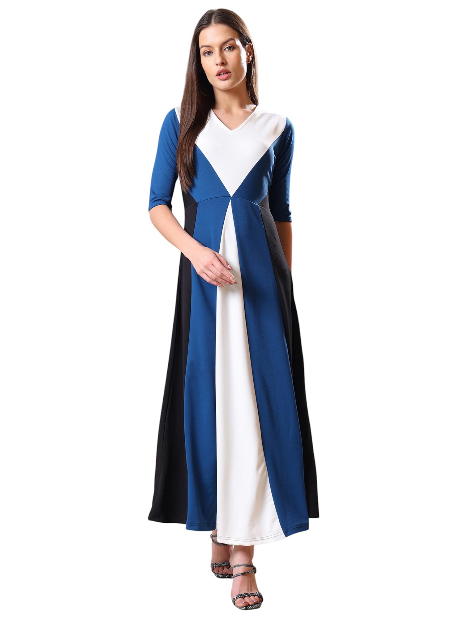 Purvaja Womens Fit & Flare Maxi Dress (Bely-208_Dark Blue_Large)