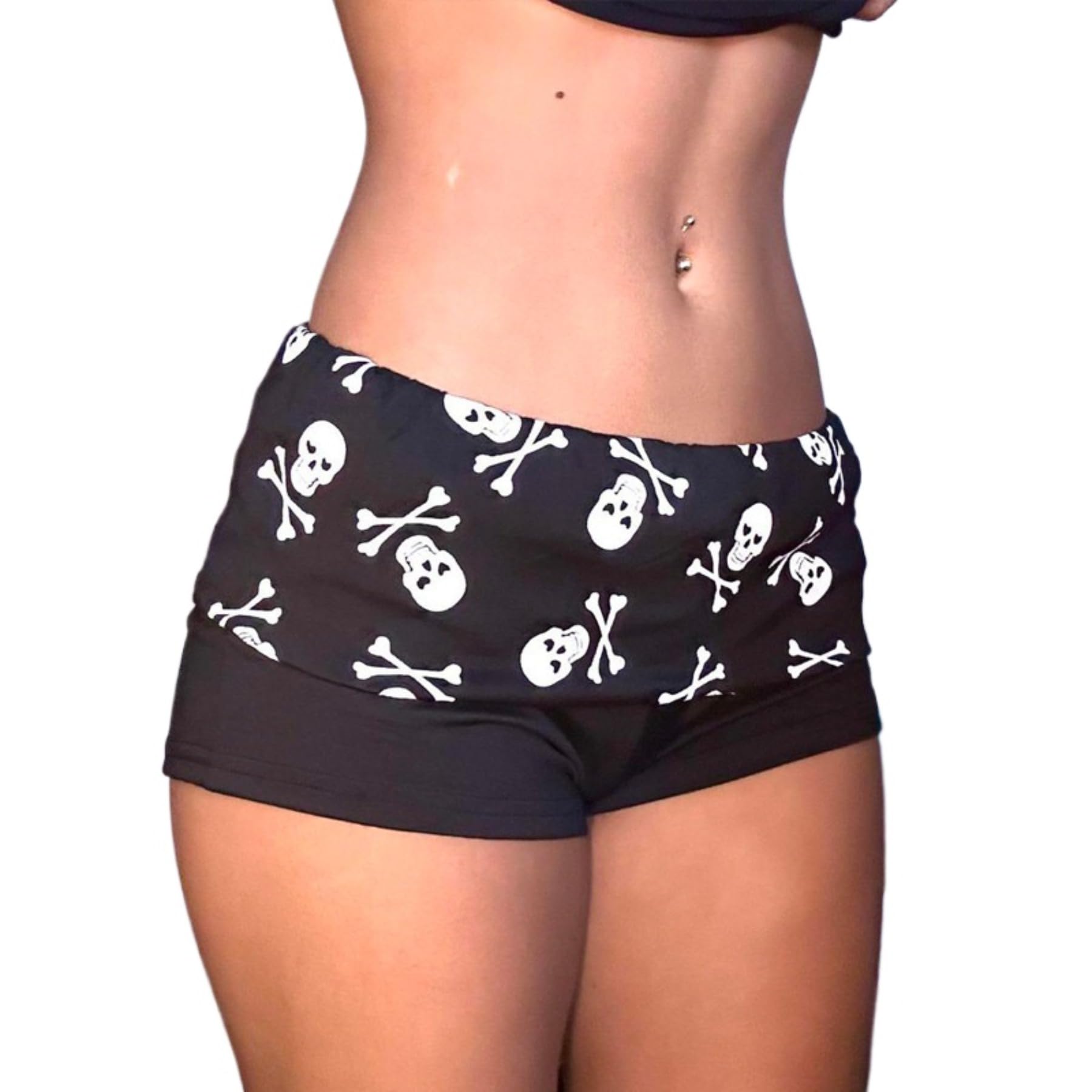 Zbaul Skull Print Shorts Low Waist Stretchy Hot Pants Y2K Style Lounge Soft Comfy Gothic Streetwear Summer Shorts, Black, Small