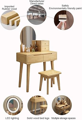 Miniatura 3 de Escritorio de tocador con espejo, juego de mesa de maquillaje con taburete acolchado y cajón, mesa de cosméticos, tocador de maquillaje pequeño para