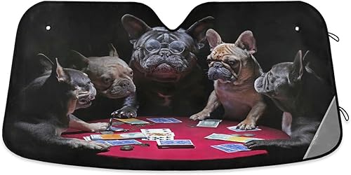 Boccsty Parasol para parabrisas de bulldogs franceses, para automóvil, camión, SUV, lindos cachorros, color negro, 57 x 31.5 pulgadas, compatible