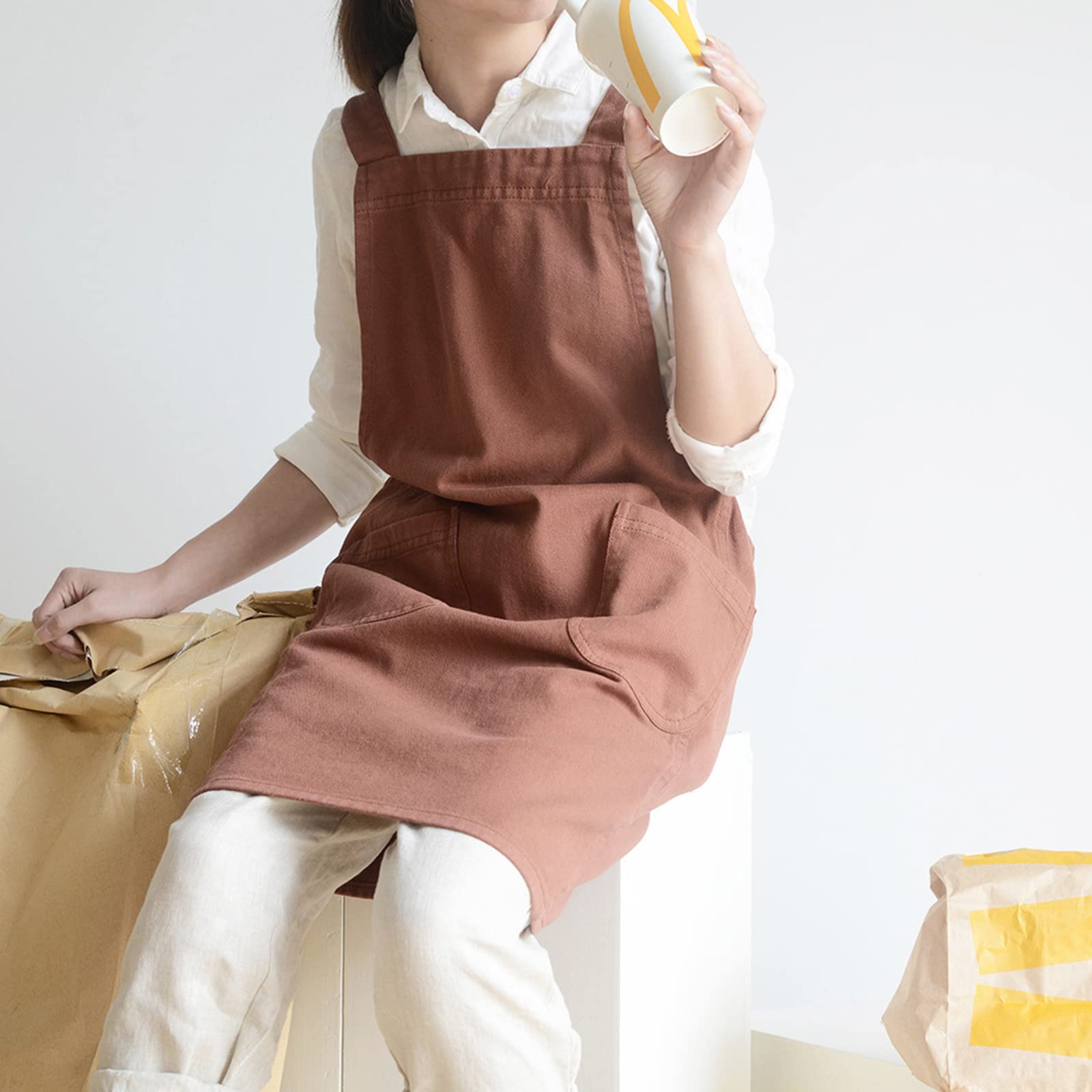 Grembiule Da Cucina Con Fiocco E Tasche - Grembiule Donna In Cotone Per Casa E Ristorante - Foto 11