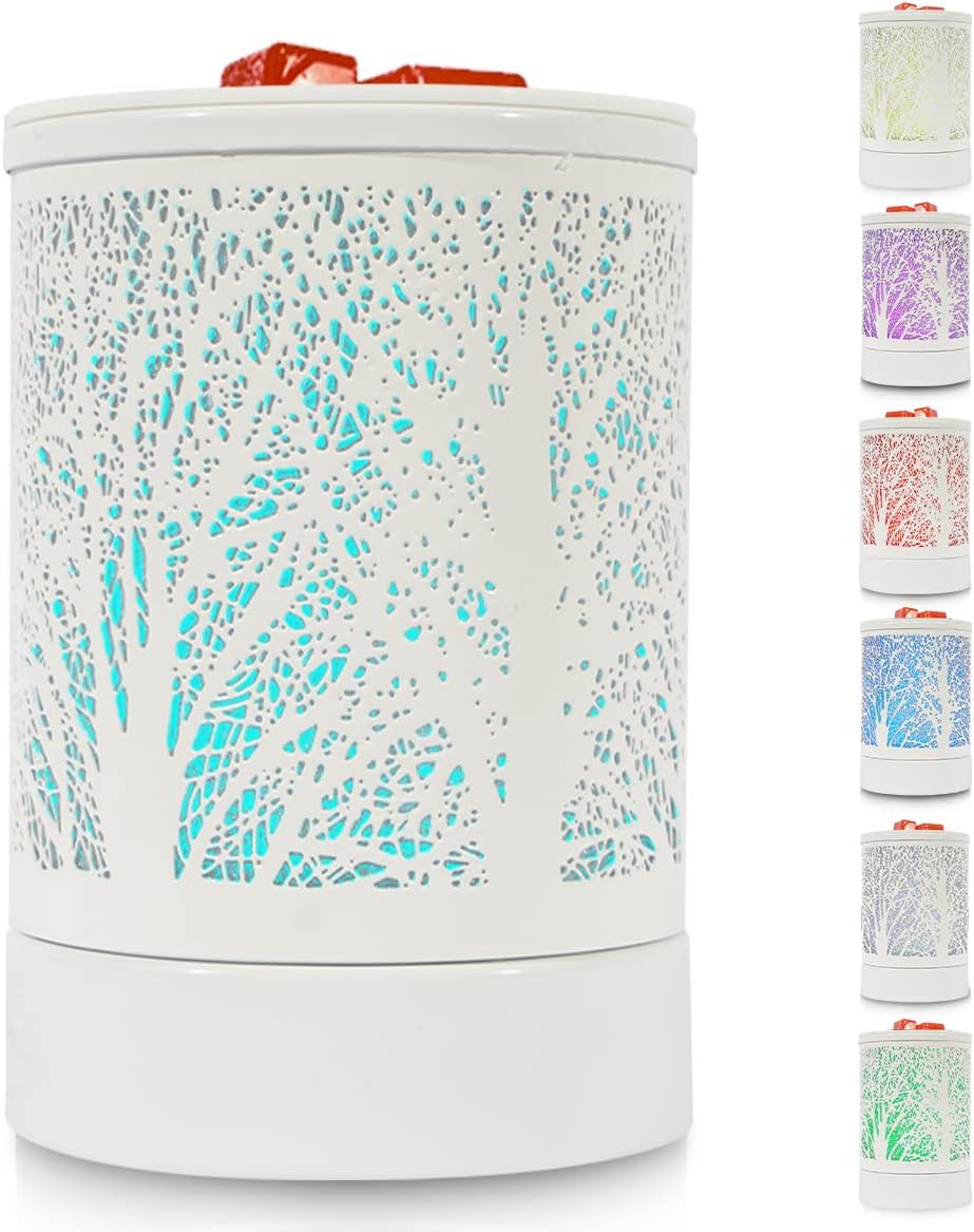 Scented Oil Wax Melt Warmer with 7 Colors Changing Led Light White Forest Design Fragrance Wax Candle Warmer for Home Décor