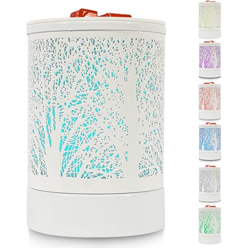 Scented Oil Wax Melt Warmer with 7 Colors Changing Led Light White Forest Design Fragrance Wax Candle Warmer for Home Décor