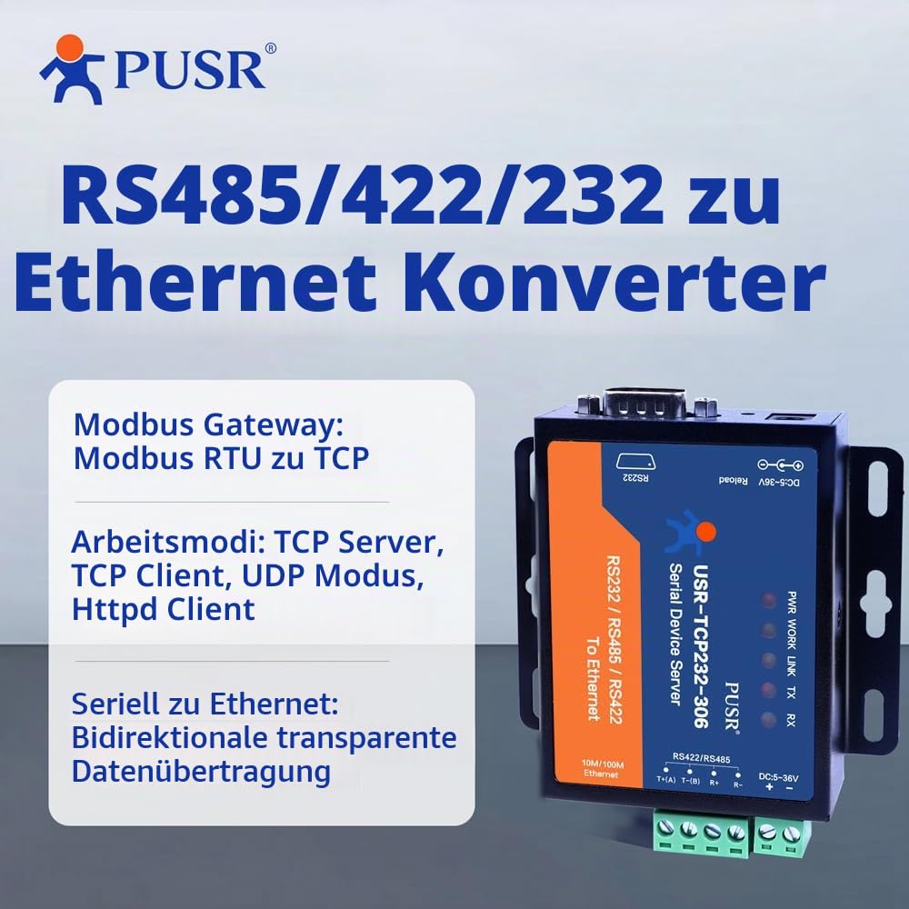 USR-TCP232-306 Modbus Gateway RS485 RS232 RS422 zu Ethernet TCP Serielle zu Ethernet Datenübertragung