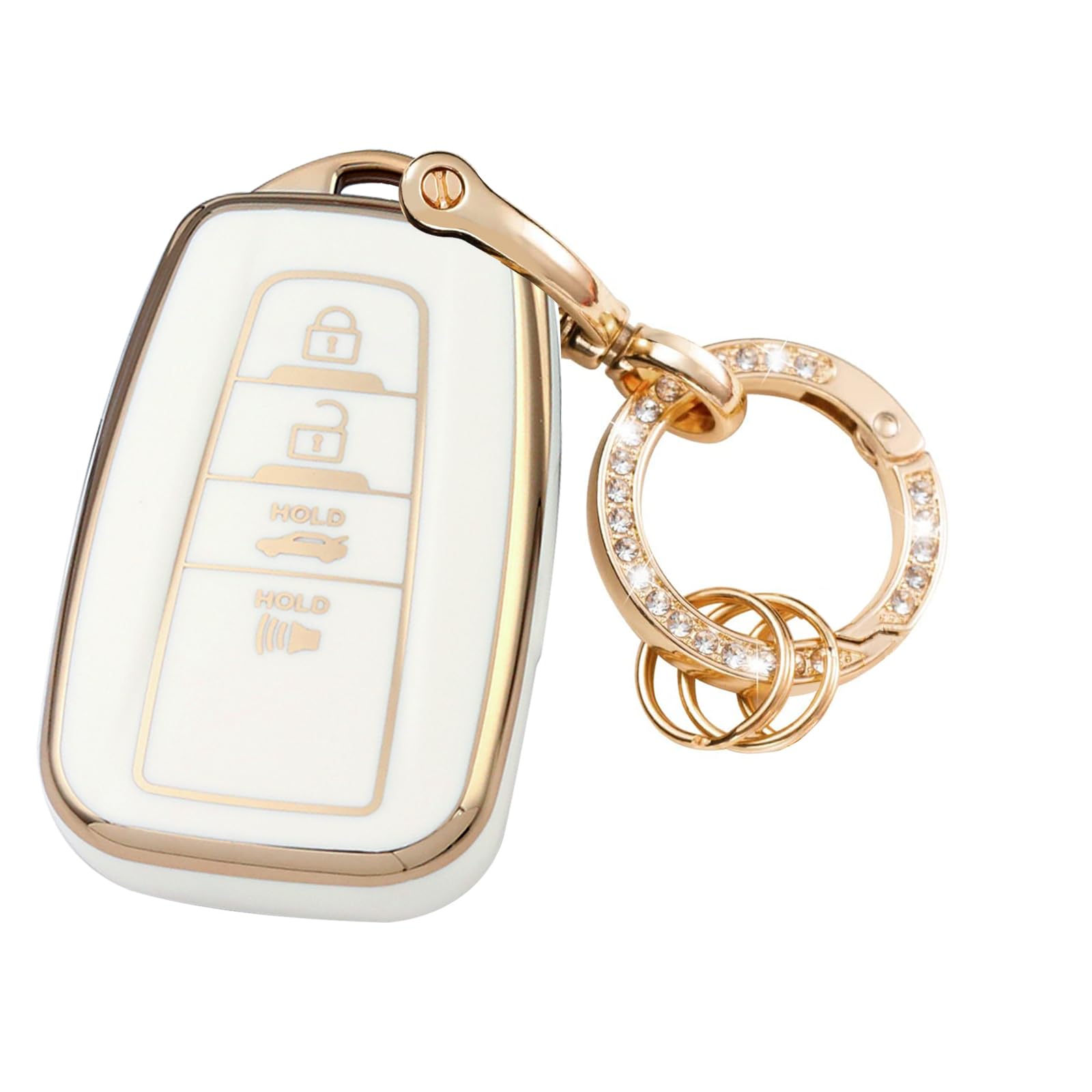 for Toyota Highlander Camry Key Fob Cover with Metal Keychain, for RAV4 Corolla Avalon C-HR Prius GT86 Car Key Case Shell Accessories White