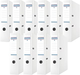 Donau Premium Ordner Breit 10er Pack/DIN A4 / 7,5 cm / 10 Stück/Weiße/Kunststoffbezug PP/Carton Papier Schlitzordner Büroordner Aktenordner Ringordner/Grünen Punkt