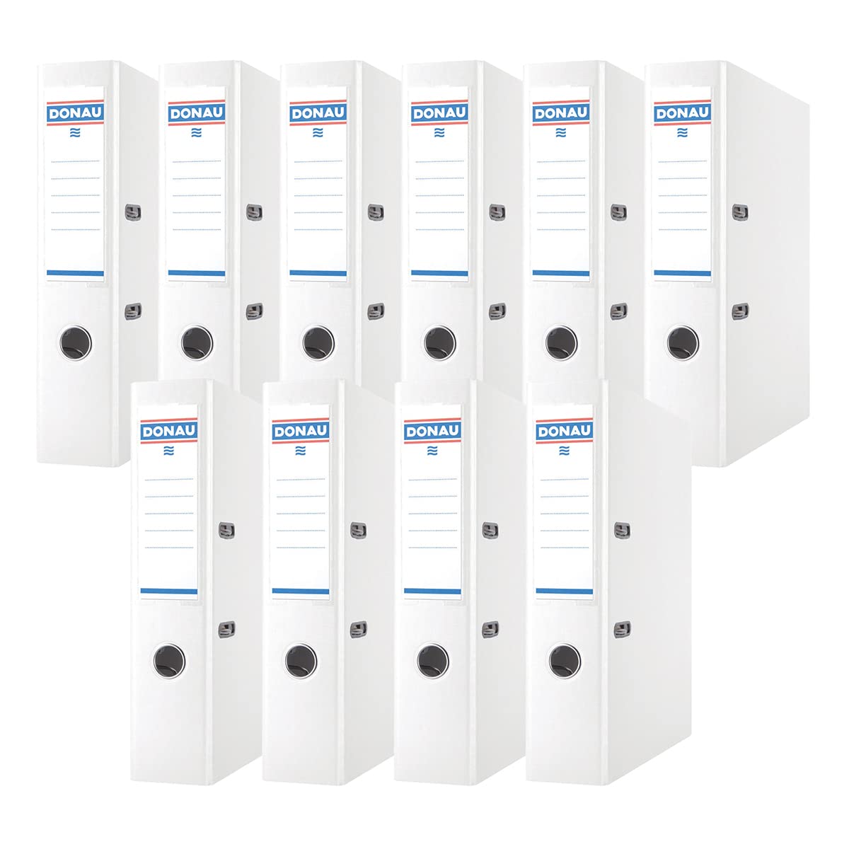 Donau Premium Ordner Breit 10er Pack/DIN A4 / 7,5 cm / 10 Stück/Weiße/Kunststoffbezug PP/Carton Papier Schlitzordner Büroordner Aktenordner Ringordner/Grünen Punkt