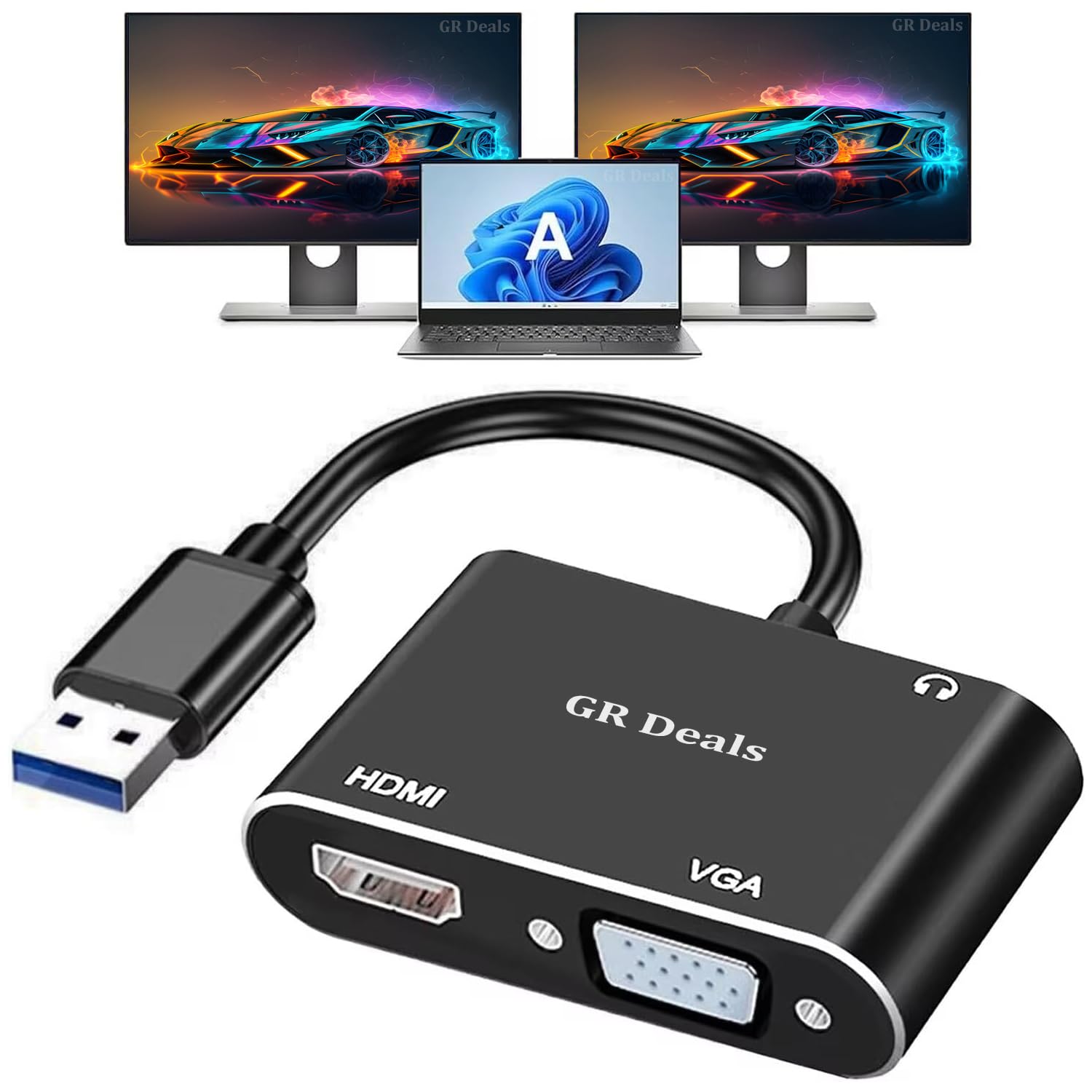 GR Deals USB3.0 to HDMI VGA Adapter, USB 3.0 to HDTV/VGA Converter, 1080P HDTV and 15 Pin Sync Output Support Windows 10/8/7 Only. (USB to VGA HDMI) (Black)-image-31
