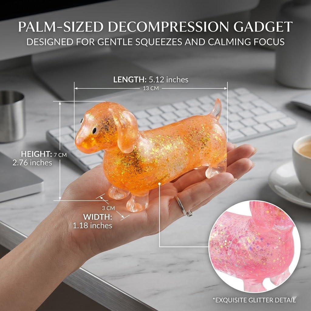 Zabawka antystresowa Jamnik, brokatowy pies Fidget Squeeze Miękkie antystresowe sensoryczne gąbczaste kulki zwierzęce, na upominki przyjęcie urodzinowe Prezent biurowy(4 Colors)