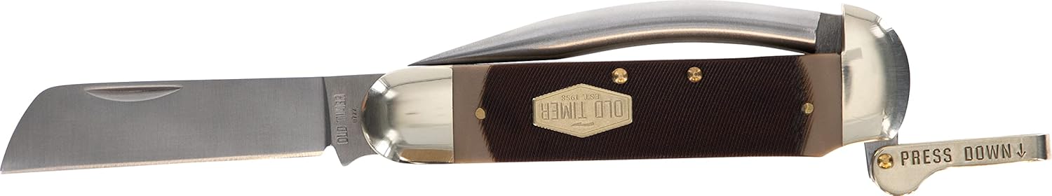 Old Timer 735OT Mariner 6.9in Leverlock Folding Sailor’s Pocket Knife with High Carbon Stainless Steel Marlin’s Spike, Sheepsfoot Blade, and Large Lanyard Loop for EDC, Seamen, Sailing, and Outdoors
