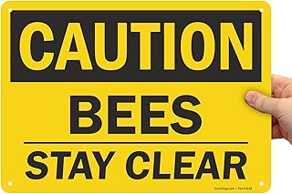 SmartSign 10 x 14 inch “Caution - Bees, Stay Clear” OSHA Metal Sign, 40 mil Laminated Rustproof Aluminum, Black and Yellow, Made in USA