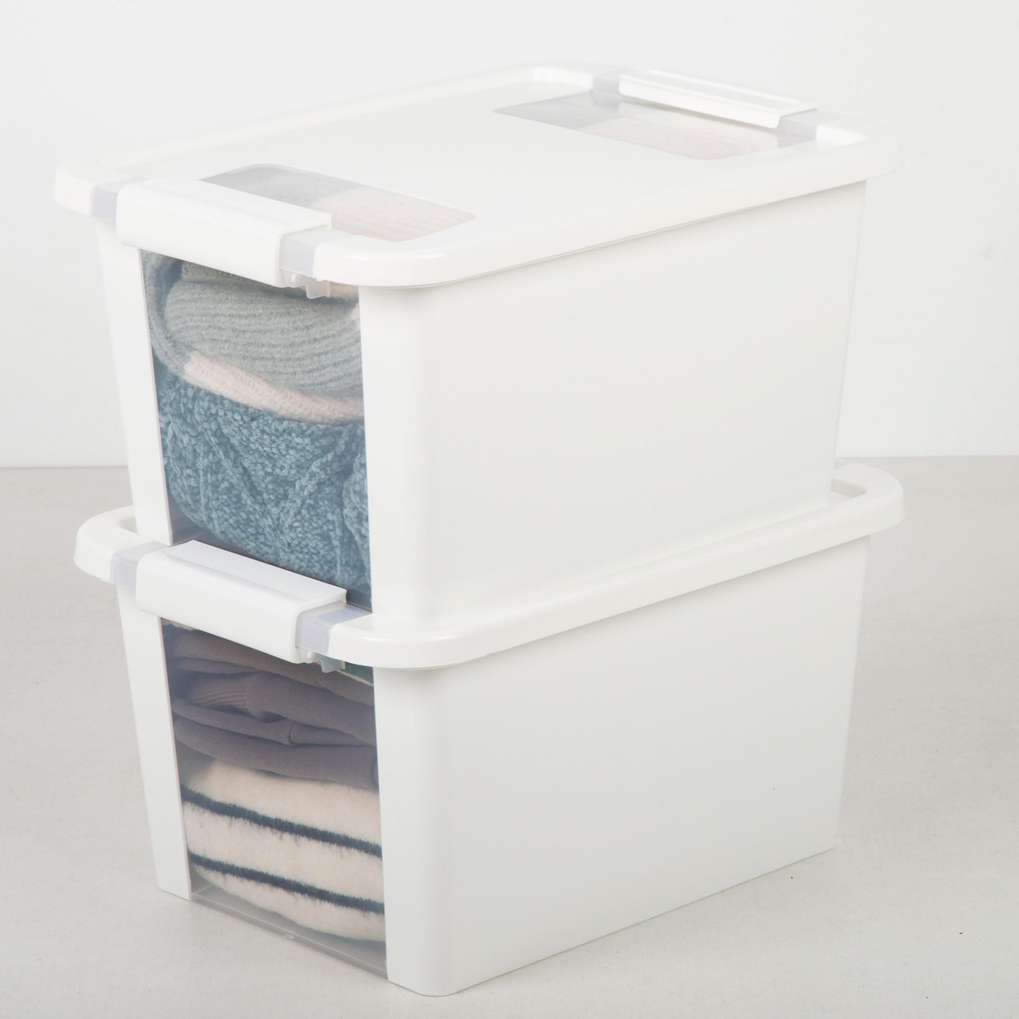 Curver Pack 7 Cajas Almacenaje con Tapa Bi-Box 11L, Transparentes y blancas, Apilables, Orden hogar, Armarios, Vestidores y Trasteros, Cierre seguro, Rápido acceso, Resistente y Duradera (248)