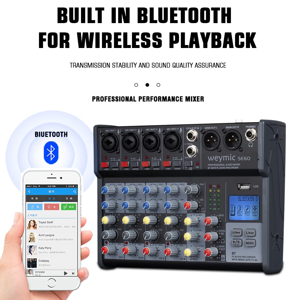 Mixer Audio Professionale Weymic A80 - 8 Canali, Bluetooth, USB, 48V Phantom Power - Per DJ, Karaoke - Foto 13