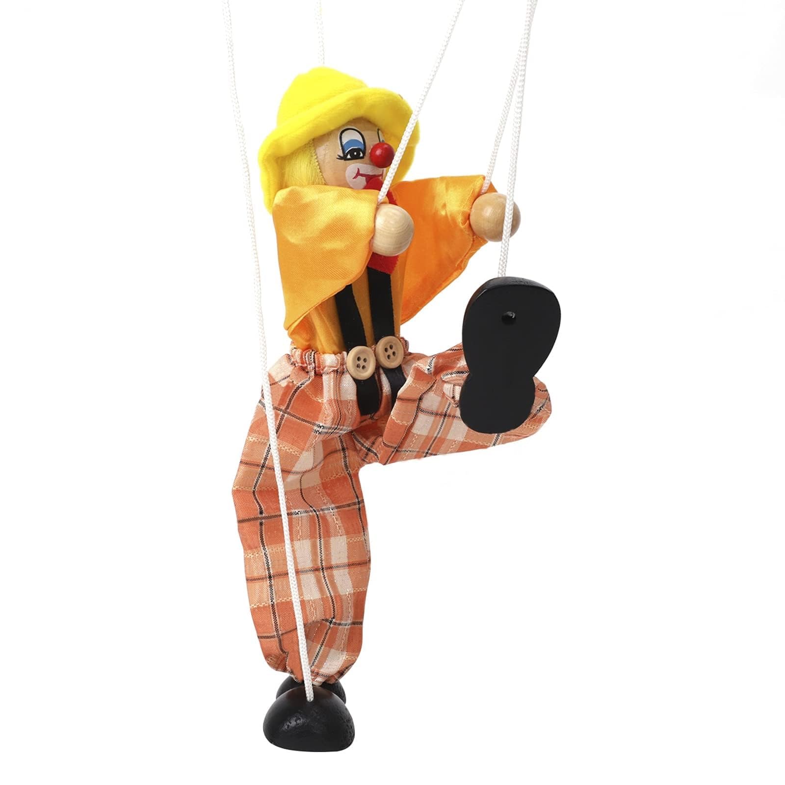 THE WHITE SHOP Wooden Marionette Puppets Clown Pull String Puppets Movable Hands and Feet, Yellow Clown Doll Interactive Toy for Birthday Theater Pretend Play Puppetry Party