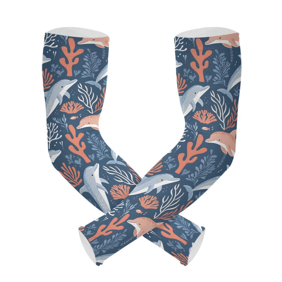 ALAZA Dolphin Coral Reef Blue Gardening Sleeves Cooling Arm Sleeves Sun Protection Thumb Hole Arm Covers for Women Men