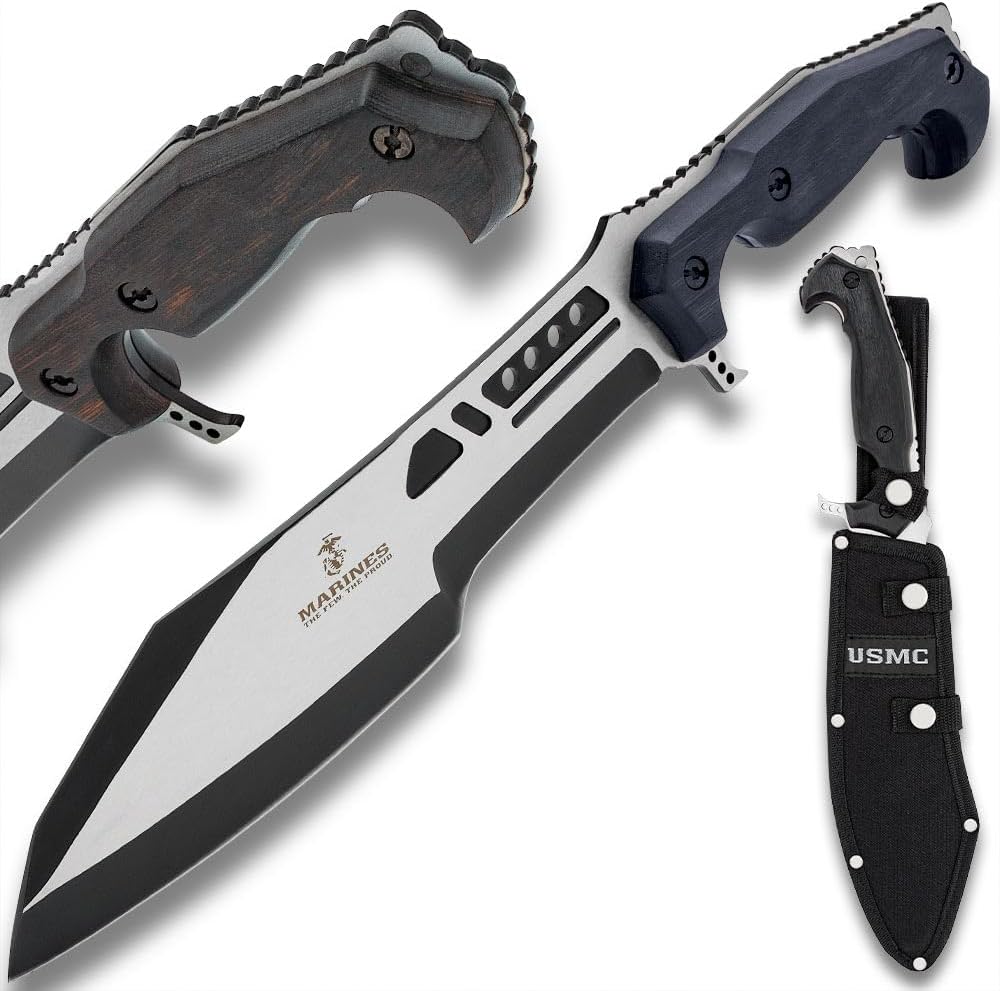United Cutlery USMC Covert Ops Machete and Sheath | For Tactical & Outdoor Use | Stainless Steel Blade | Extended Tang | Pakkawood Handle Scales | Tough Nylon Belt Sheath | Overall Length 16"