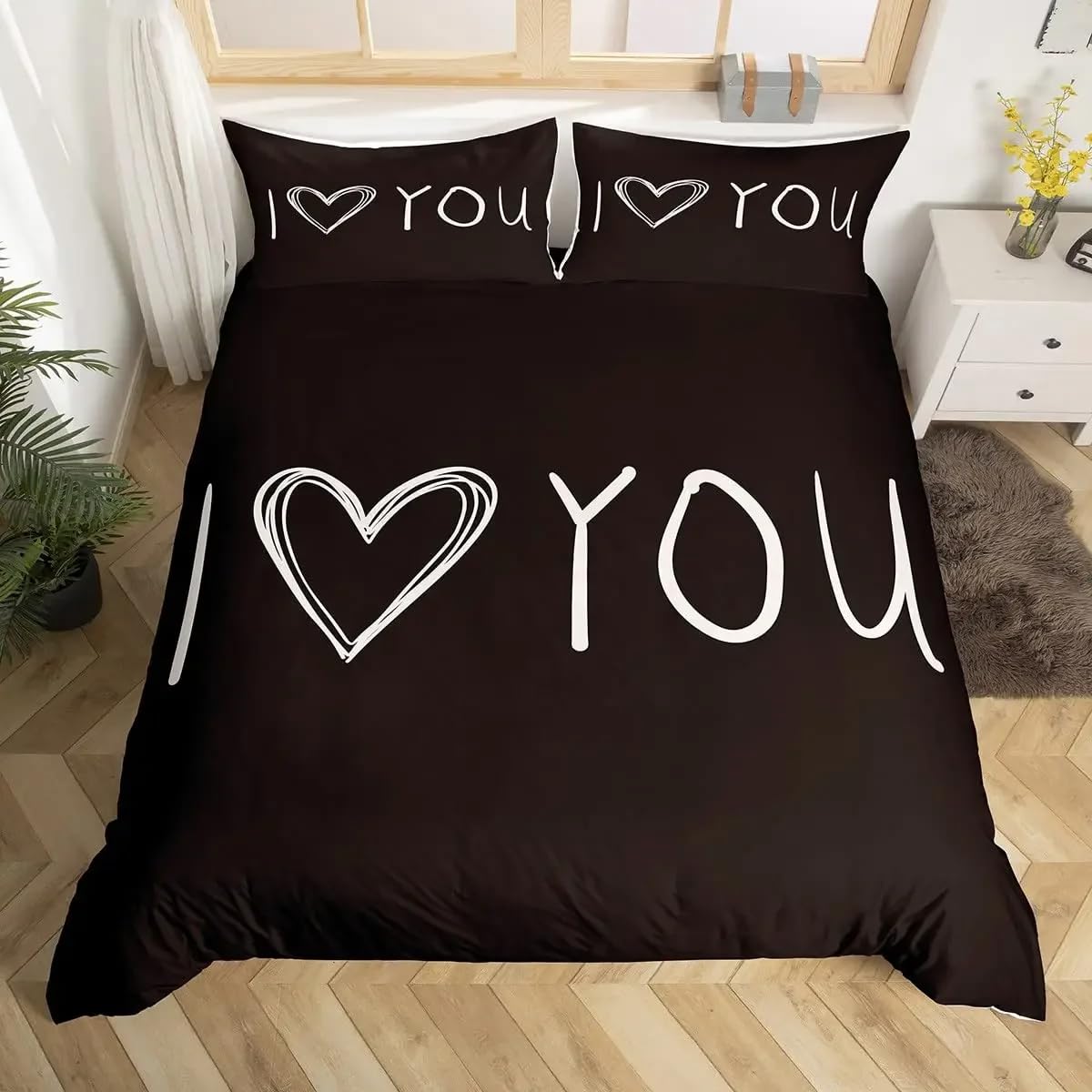 Housse de couette Saint-Valentin grand format avec mots romantiques dessinés
